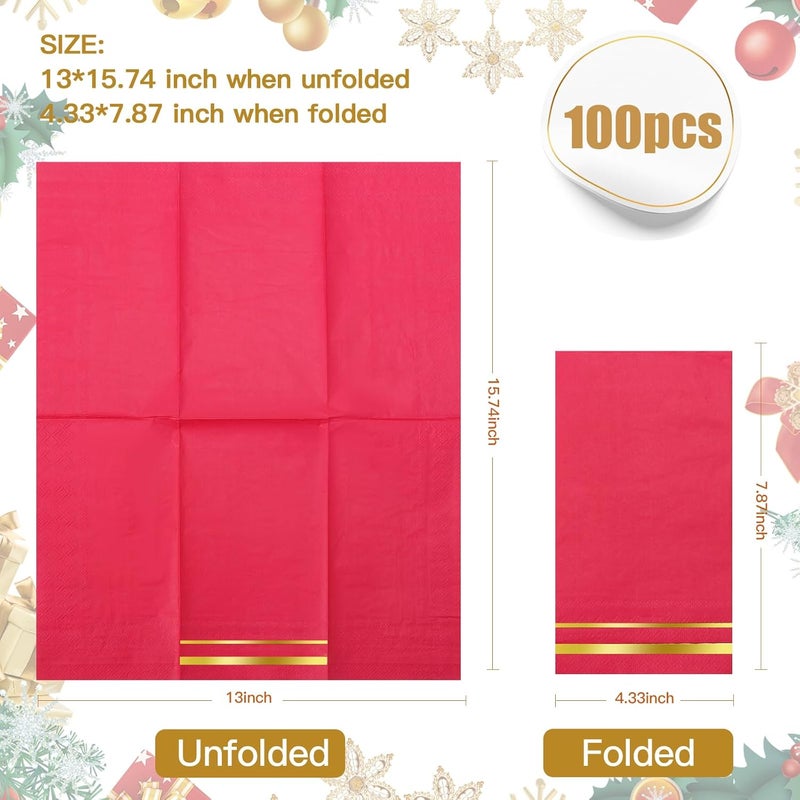 Tamone 100PCS 3-Ply Red Napkins - Red and Gold Napkins Disposable - Premium Quality Paper Napkins Soft and Absorbent for Party - Image 2